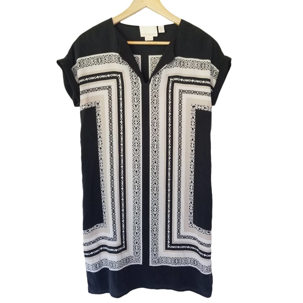 Cynthia Rowley Black Scarf Print Tunic Dress 100% Silk Dress Size 4